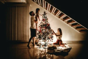 Family traditions around a Christmas tree