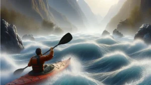 Wu Wei - Effortless Action - Kayaker struggling against the current.